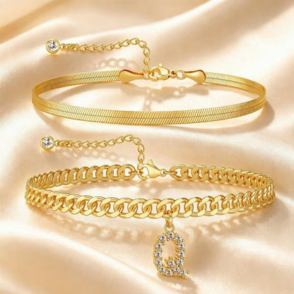 ✨ Gold Initial Anklet – 14K Gold Plated, Waterproof Adjustable Letter Pendant, Stackable Beach Jewelry