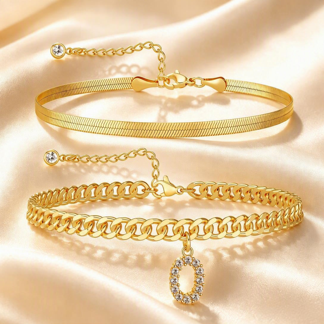 ✨ Gold Initial Anklet – 14K Gold Plated, Waterproof Adjustable Letter Pendant, Stackable Beach Jewelry