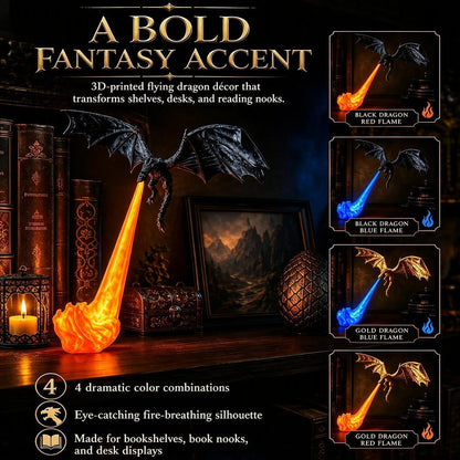 🐉 Dragon Flame Bookends – Gothic Shelf Decor for Book Lovers & Halloween