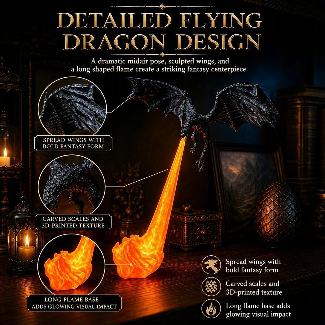 🐉 Dragon Flame Bookends – Gothic Shelf Decor for Book Lovers & Halloween