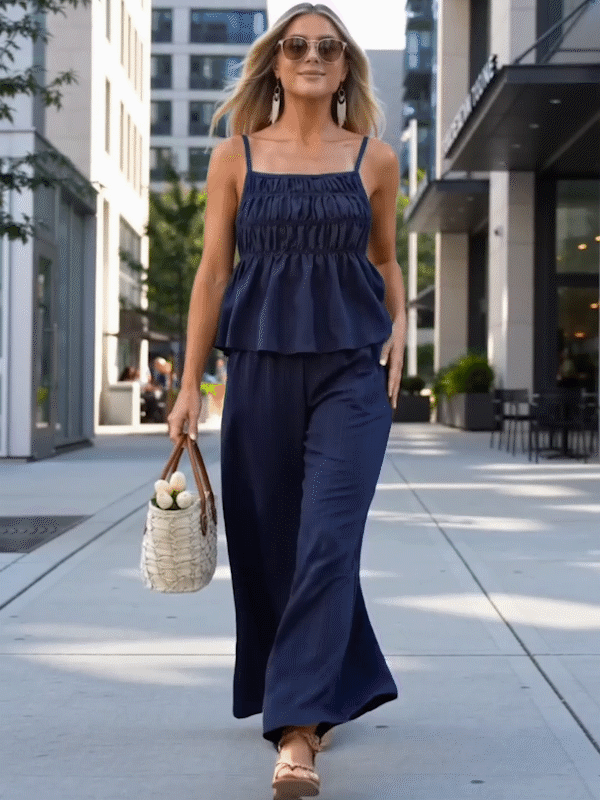 🔥 Limited-Time Sale  Women’s Solid Color Cami Top & Wide-Leg Pants 2-Piece Set