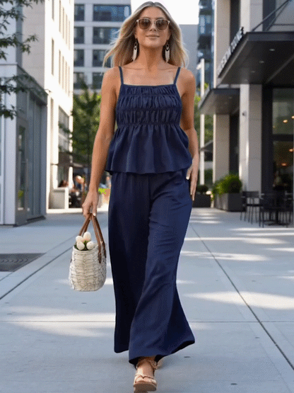 🔥 Limited-Time Sale  Women’s Solid Color Cami Top & Wide-Leg Pants 2-Piece Set