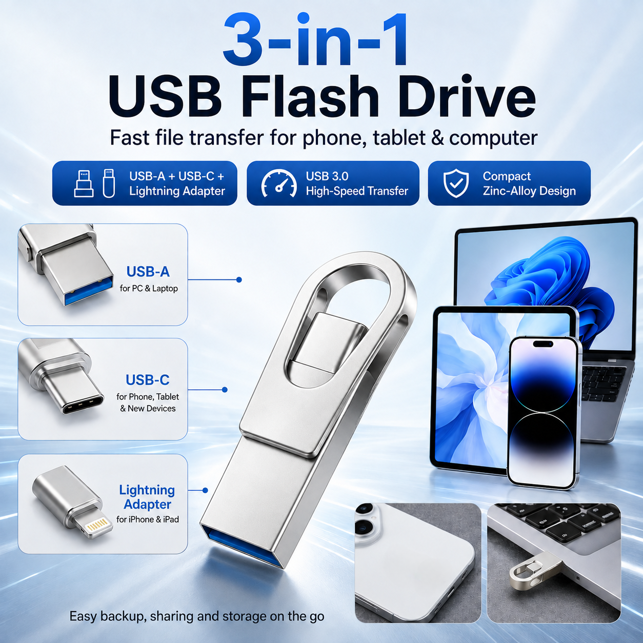 ⚡ 2026 3-in-1 USB C Pendrive – High-Speed Memory for Students & Office