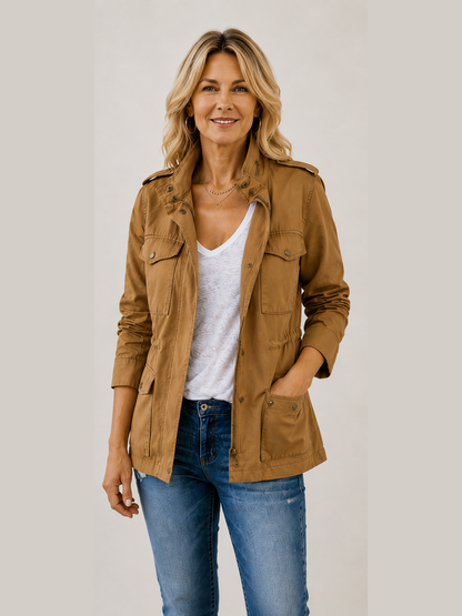 ✨ New Arrival Women’s Multi-Pocket Military Jacket — Slim Fit Casual Zip-Up Jacket