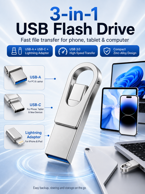 📱 3-in-1 Phone & Computer Flash Drive – Fast Photo & File Transfer