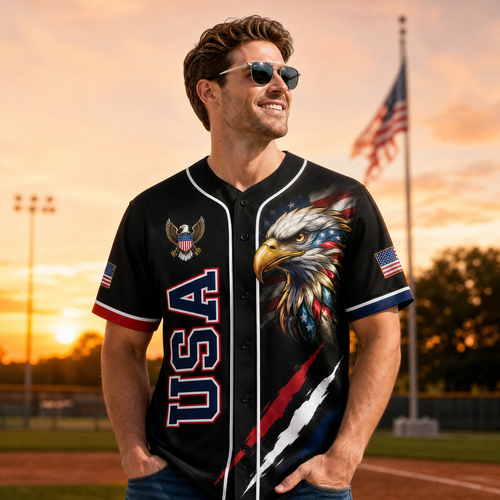 USA 250th Anniversary All-Over Print Patriotic Baseball Jersey