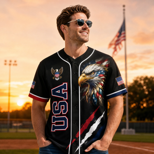 USA 250th Anniversary All-Over Print Patriotic Baseball Jersey