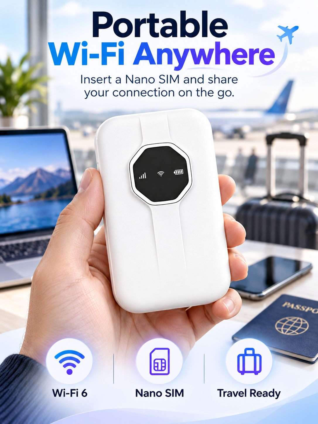 📶 Portable Wi-Fi 6 Mobile Hotspot – Nano SIM Travel Router for On-the-Go Internet