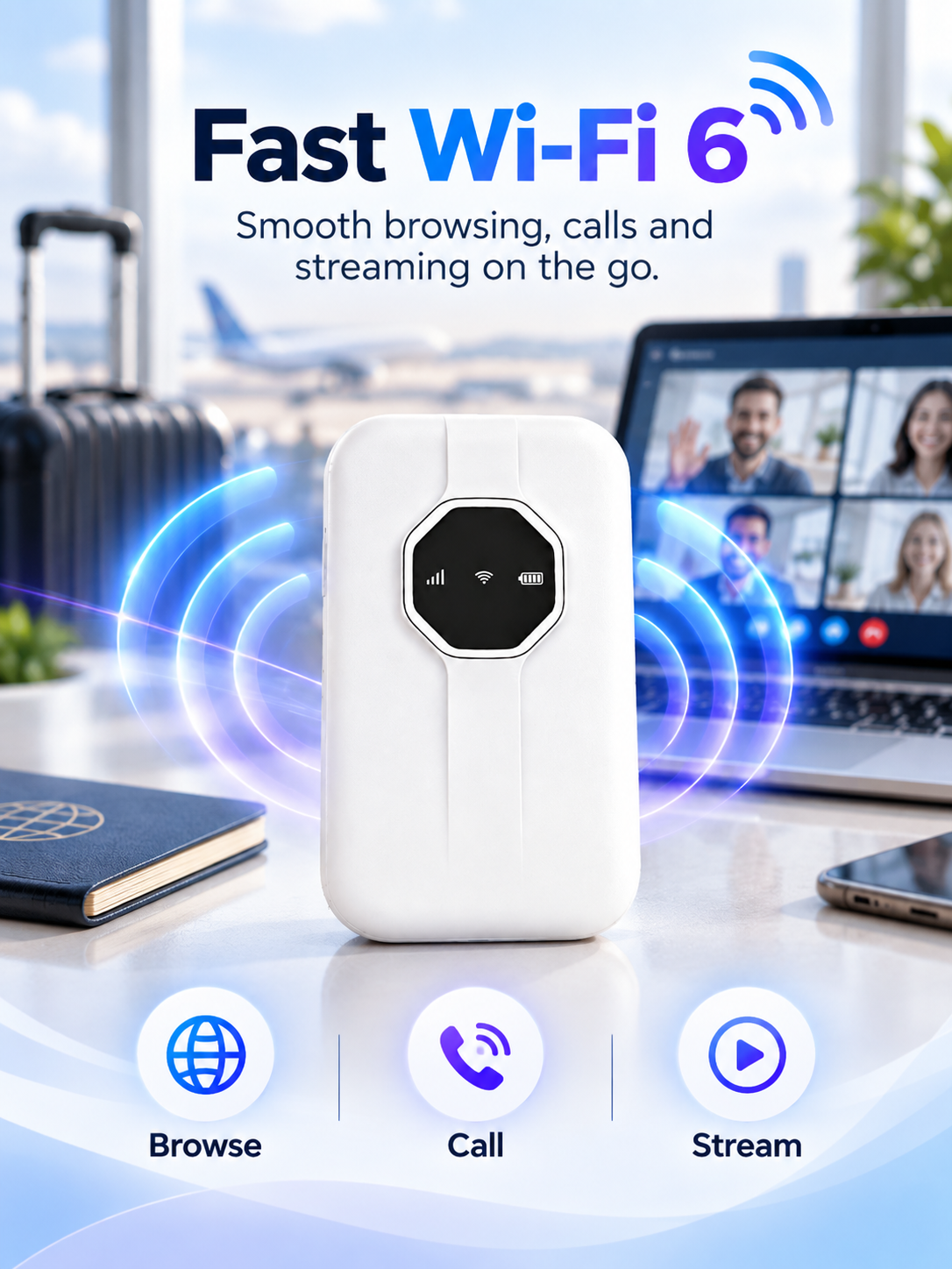 📶 Portable Wi-Fi 6 Mobile Hotspot – Nano SIM Travel Router for On-the-Go Internet